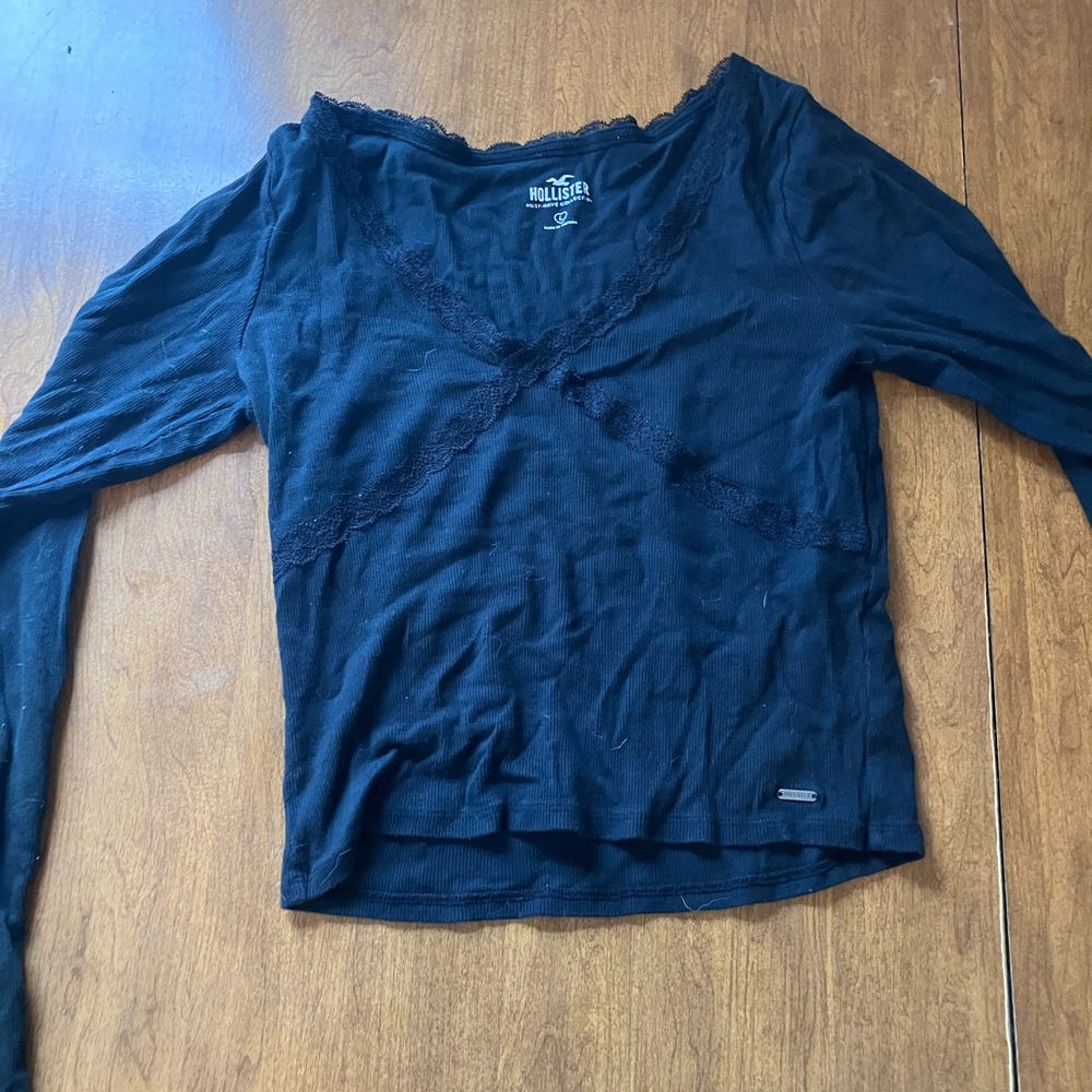 Hollister Women's Black Lace Trim Top